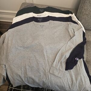 Lot Of 8 Champion Men's Long Sleeve Tees - Gray, Navy, White,and Green